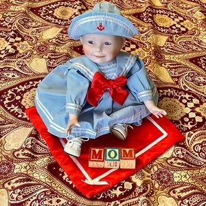 Vintage Knowles Yolanda Bello Amanda Porcelain Doll W/Blocks,Blanket & Hat
